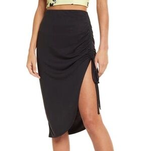 Open Edit Black Side Ruched Skirt, XS